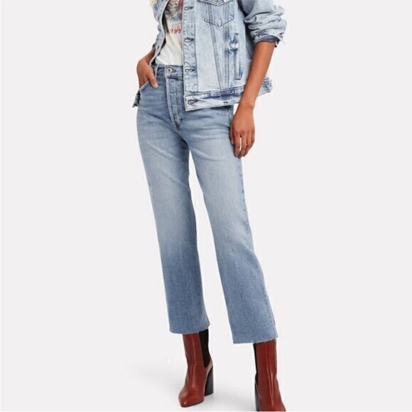 Re/Done Straight Jeans Sz 24 Stove Pipe Light Wash Buttonfly Casual Cropped - Picture 1 of 12